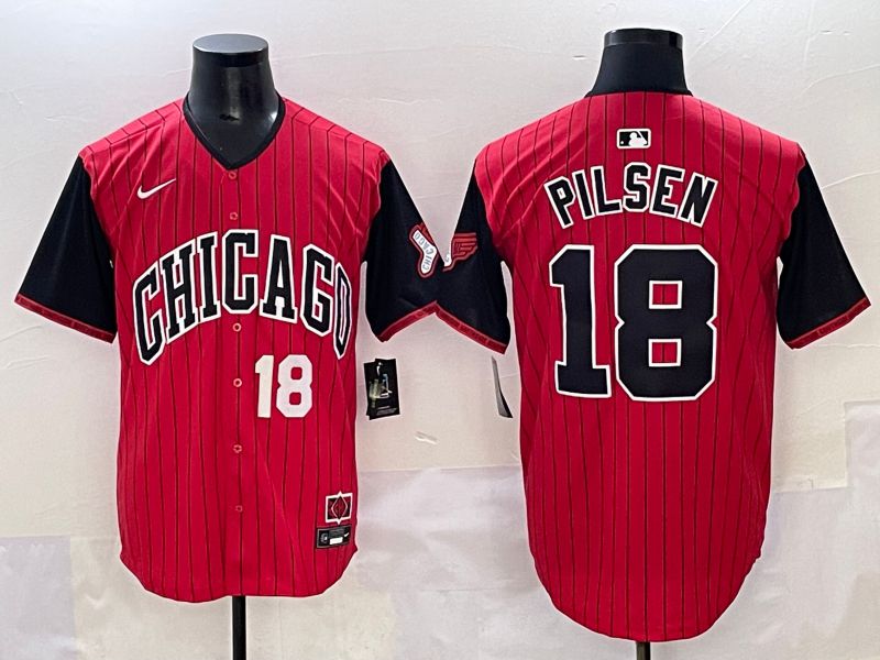 Men 2025 Chicago White Sox #18 Pilsen Red Stripe Joint Name Nike MLB Jersey style 2